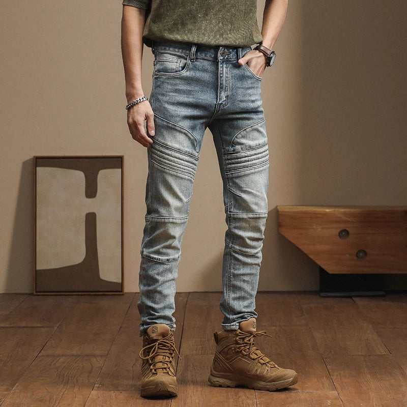 Urban Edge | Slim-Fit Spliced Biker Jeans for Men