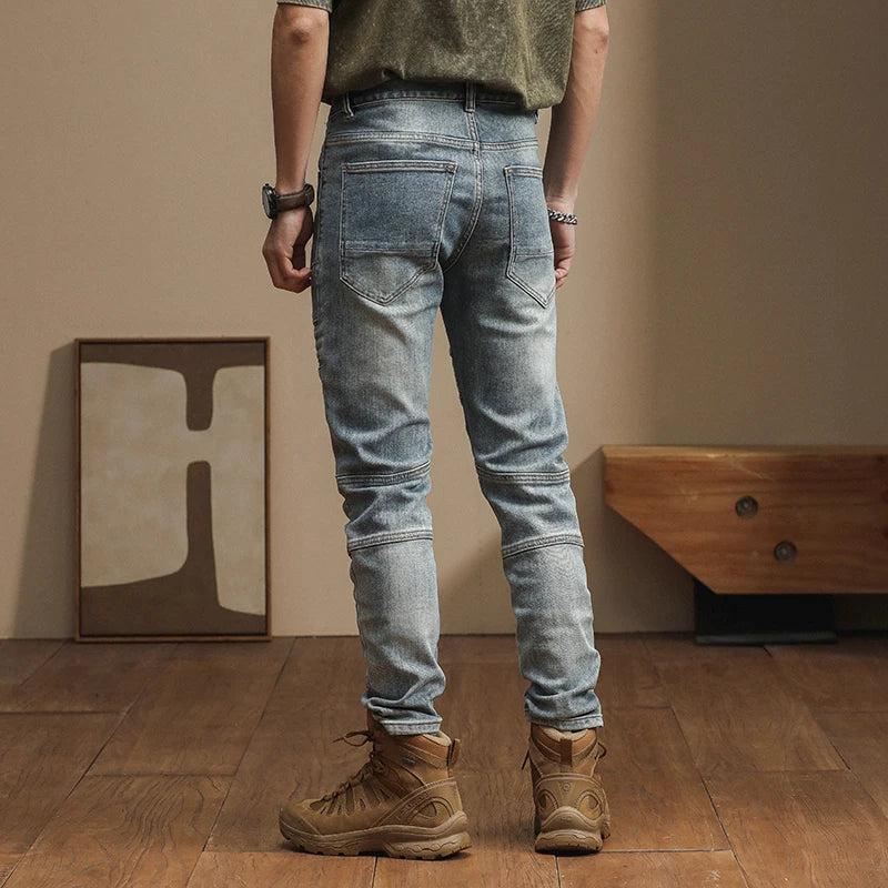 Urban Edge | Slim-Fit Spliced Biker Jeans for Men