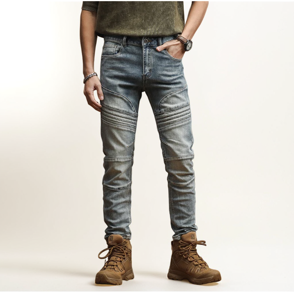 Urban Edge | Slim-Fit Spliced Biker Jeans for Men